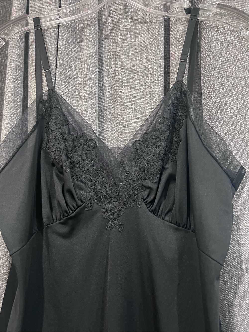 Vintage Van Raalte Black Nylon Lace Trim Full Slip Nightgown Slip Dress Size 34